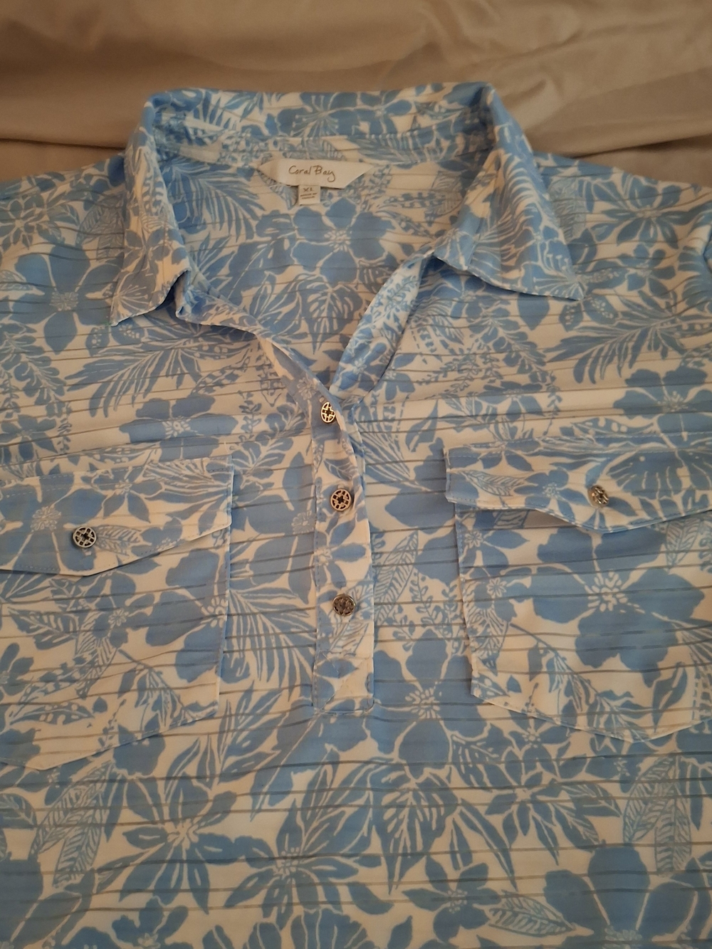 Coral Bay Women's Blue Floral Short Sleeve Popover Top - Picture 3 of 7